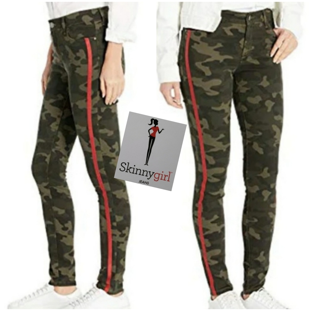 NWT Skinnygirl Christina Marie Skinny Camo Flow Red Stripe Jeans Sz 20W